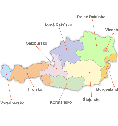 mapa oblastí rakousko